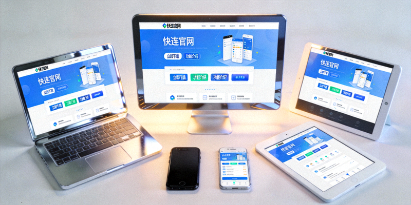电脑和手机设备环绕着快连官网首页屏幕截图
