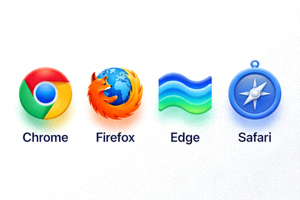 多种浏览器图标排列 - 包括Chrome, Firefox, Edge, Safari