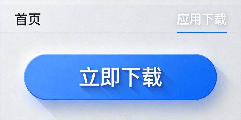 官网导航栏上的应用下载链接和首页中央的大型下载按钮特写