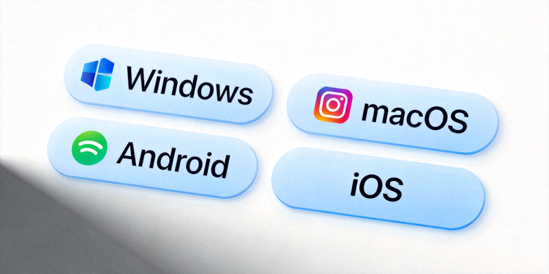 官网下载按钮特写，展示Windows、macOS、Android、iOS四个平台的下载选项